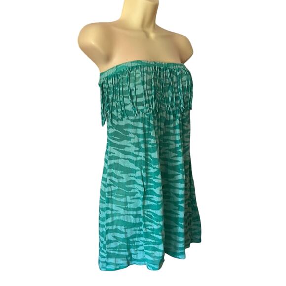 Bongo Juniors Size L Green Print Strapless Swim Coverup Fringe Beach - Picture 2 of 9